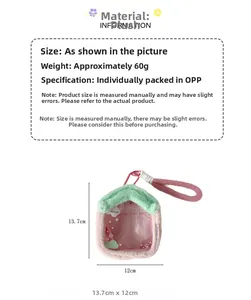 Pink plush doll display bag with clear window showing 13.7cm x 12cm dimensions