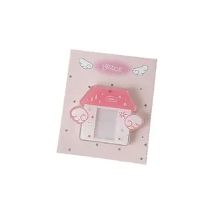 Pink winged house acrylic photo card holder keychain with fine glitter and Love engraving