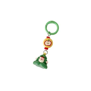 Cute Christmas tree keychain with Santa Claus pendant and green ring buckle for holiday gifts