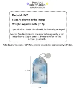 Blue PVC photo card holder with white snowflake patterns and silver ball chain detail