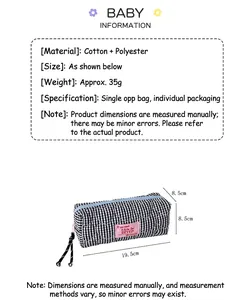 Detail view of large quilted checkered pencil case showing fabric texture and 19.5cm size