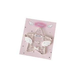 Hisocute star acrylic keychain with white wings and silver sequins on display card