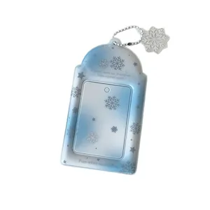 Blue winter snowflake PVC card holder with polaroid slot and metal ball chain charm