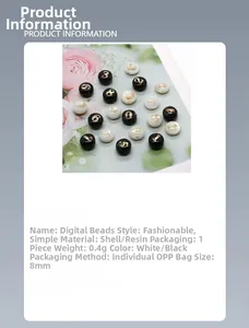 Détails des perles de 8mm en nacre et résine avec chiffres pour colliers DIY et poids 0,4g