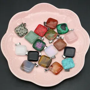 Rhombus natural stone pendants in various colors with silver clasps for DIY necklaces