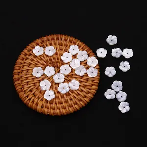 Natural white shell flower carved beads with pearl luster for DIY jewelry making