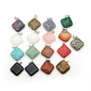Set of diamond-shaped natural stone pendants with silver clasps for DIY jewelry necklaces