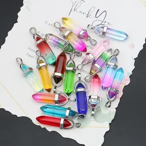 Pendenti a colonna esagonale in vetro sfumato colorato con fermagli in metallo per gioielli fai da te