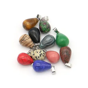 Pendentifs gouttes en pierre naturelle polie avec fermoirs argentés pour colliers DIY