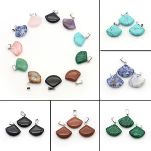 Natuursteen Waaiervormige Hangers Voor DIY Sieraden Goudsteen Rozenkwarts Amethist Charms Met Zilveren Metalen Sluiting Voor Vrouwen