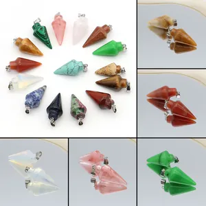 Natural Stone Crystal Arrowhead Pendant Alloy Hexagonal Prism Healing Point Charm For Jewelry Making DIY Necklace Accessory Women