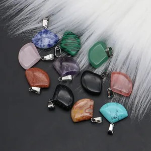 Set van 11 waaiervormige hangers van natuursteen met zilveren sluitingen voor DIY-sieraden
