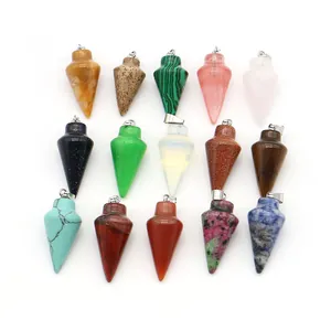 Set of 15 natural stone arrow shape pendants with silver bail in various gemstones