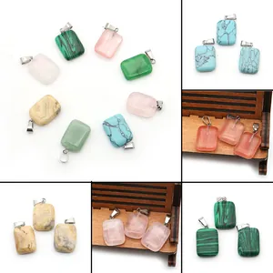 Colgantes de Piedra Natural Rectangular para Creación de Joyas DIY Collar Aventurina Malaquita Turquesa Cuarzo Piedras Pulidas Mujer Joyería