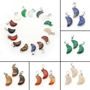 Natural Stone Crescent Moon Pendants Healing Crystals Polished Quartz Charms For DIY Jewelry Making Necklace Accessories