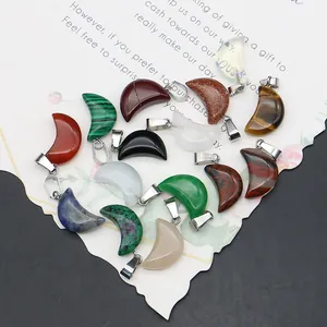 Multiple crescent moon natural stone pendants in quartz, malachite and jasper styles
