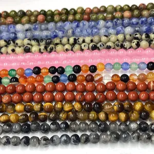 Collezione di perline tonde in pietre naturali con occhio di tigre e granato per gioielli DIY