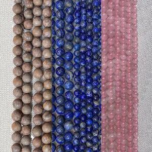 Natural Stone Round Loose Beads For DIY Jewelry Making Bracelet Necklace Lapis Lazuli Tiger Eye Rose Quartz Spacer Beads