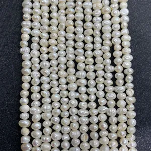 Perles d'Eau Douce Naturelles Rondes Irrégulières Blanches Fil de Perles Vrac pour Fabrication de Bijoux DIY Colliers Bracelets
