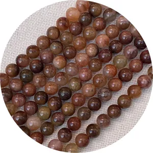 Polished natural stone round beads for jewelry making with unique mineral textures