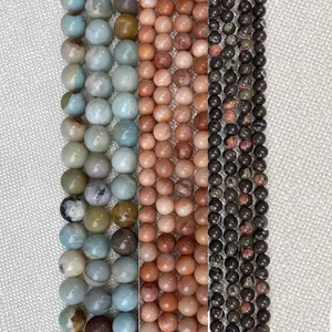 Perles en Vrac Rondes en Pierre Naturelle Oeil de Tigre Amazonite Topaze pour Fabrication de Bijoux DIY Bracelet Collier