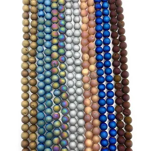 Matte Electroplated Natural Stone Agate Round Beads For DIY Jewelry Making Druzy Style Polished Gemstone Accessories