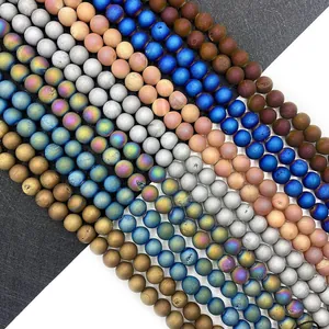 Frosted Druzy Agate beads in assorted metallic colors for DIY jewelry making