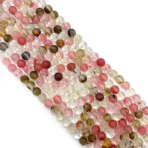 Polished natural multicolor watermelon crystal round beads for DIY jewelry making