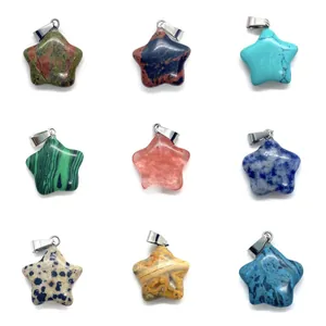 Detailed grid of star-shaped turquoise and natural stone pendants with silver clasps