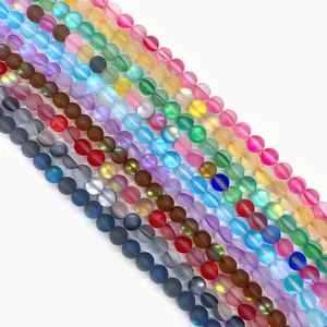 Matte aurora moonstone glass round beads for DIY jewelry making in multiple colors