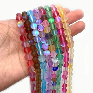 Matte aurora moonstone glass beads in multiple colors for DIY jewelry making and necklaces