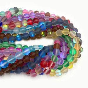 Matte synthetic moonstone round beads in mixed colors for DIY jewelry and necklaces