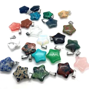 Star-shaped gemstone pendants in turquoise and quartz with polished metal clips