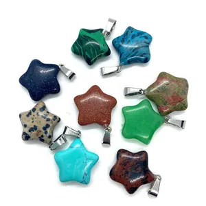Star-shaped natural stone pendants with silver clasps including turquoise and malachite