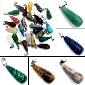 Naturstein Wassertropfen Anhänger 11x30mm Tropfenform Edelstein Achat Für DIY Schmuckherstellung Nur Anhänger Ohne Kette