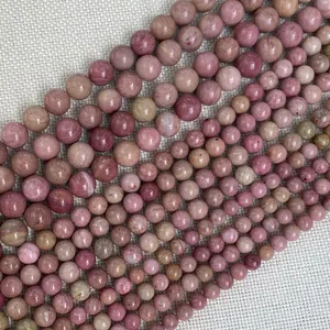 Pink natural rhodonite round loose beads for DIY jewelry making and bracelets