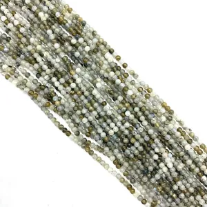 Polished natural labradorite round beads with blue iridescent flash for DIY jewelry