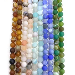 Perles en Vrac en Pierre d'Agate Naturelle Mate Ronde Rayures Baguées Perles d'Agate pour Fabrication de Bijoux DIY Collier Bracelet