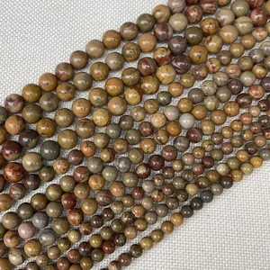 Perles rondes en pierre naturelle de Lapis Phénix aux tons terre pour bijoux DIY