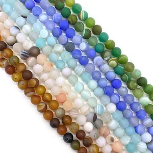Perles en agate naturelle givrée colorée 6-10mm rondes pour la création de bijoux