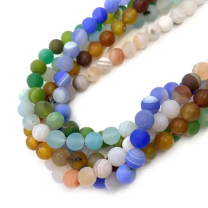 Perles d'agate rondes dépolies multicolores pour la création de bijoux et bracelets