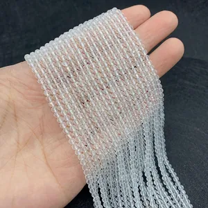 Macro detail of faceted clear white crystal beads for DIY jewelry making