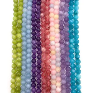 Pierres Naturelles Perles Rondes en Vrac Améthyste Agate Aquamarine Péridot pour Création de Bijoux Bracelets Colliers DIY