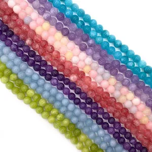 Perles rondes en pierre naturelle polie de couleurs variées pour bijoux et bracelets DIY