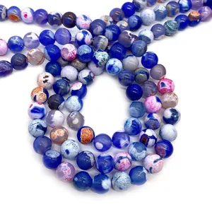Perles rondes en agate bleue polie pour la création de colliers et bracelets DIY