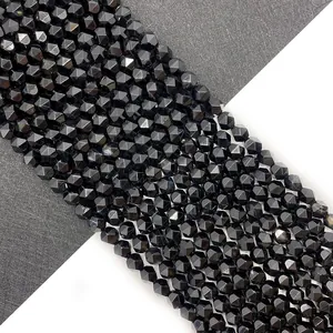 Faceted natural black onyx round beads for DIY jewelry making available in 6mm to 10mm
