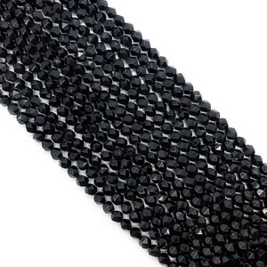 Faceted natural black onyx round beads for jewelry making DIY craft accessories