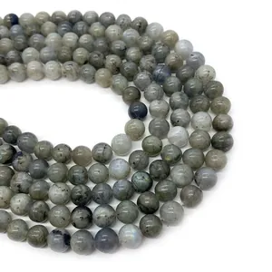 Perle rotonde in labradorite naturale con riflessi blu per creazione di gioielli fai da te