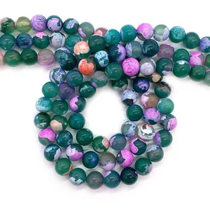 Polished round dragon vein agate beads in green and multi-color for DIY jewelry making