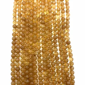 Pietra Naturale Perline Sciolte Tondo Giallo Anguria Cristallo Quarzo Rutilato Lucidato Per DIY Gioielli Accessori